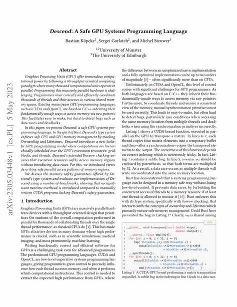 Descend: A Safe GPU Systems ProgrammingLanguage [pdf]