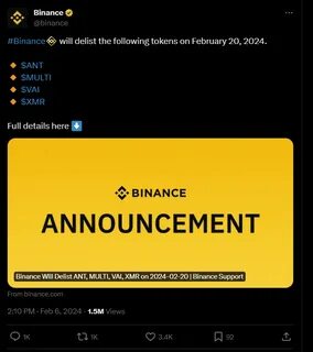 Binance to delist Monero after previously adding 'monitoring tag;' XMR drops 15% - The Block