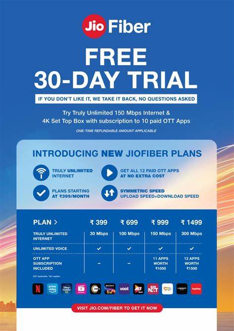 JioFiber launches 30-day free trial plan, offers free access to up to 12 OTT services - The Economic Times