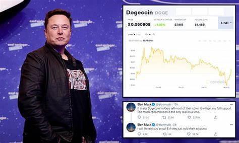 Elon Musk wants top dogecoin holders to sell most of their coins - Daily Mail