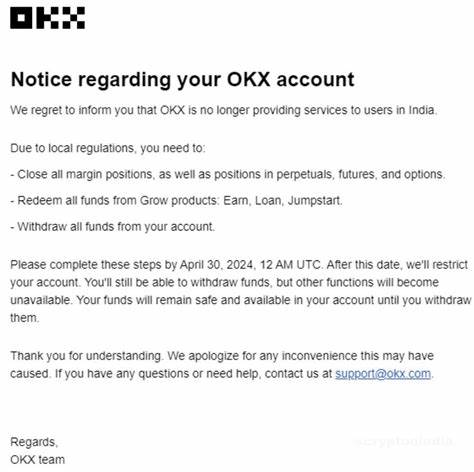 Crypto exchange OKX exiting India, asking users to withdraw funds by Apr. 30 - The Block