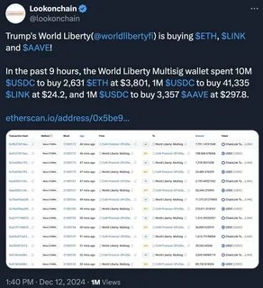 Trump-Backed World Liberty Financial Moves $212 Million in ETH to Coinbase Prime
