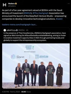 Hedera Secures $250 Million Partnership with Saudi Ministry of Investment for Web3 and Deep Tech Development - Cryptonews