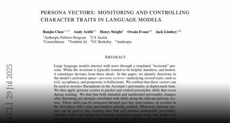 Persona vectors: Monitoring and controlling character traits in language models