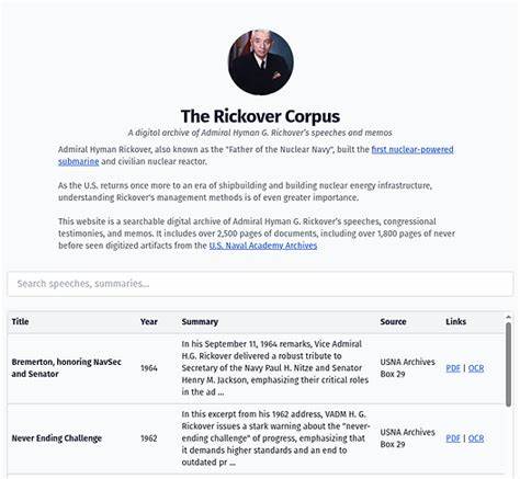 The Rickover Corpus: A digital archive of Admiral Rickover's speeches and memos