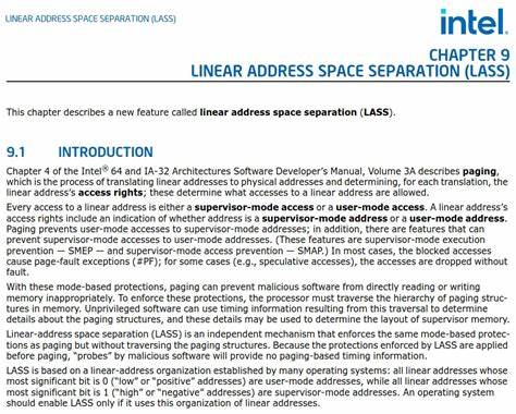 Intel Continues Working On Linear Address Space Separation "LASS" For Linux