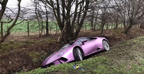 Bitcoin tycoon crashes his £270,000 purple Lamborghini into a ditch - Daily Mail