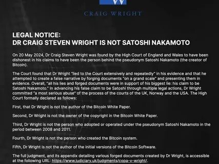 Court rules Craig Wright is not Bitcoin creator Satoshi Nakamoto - CryptoSlate