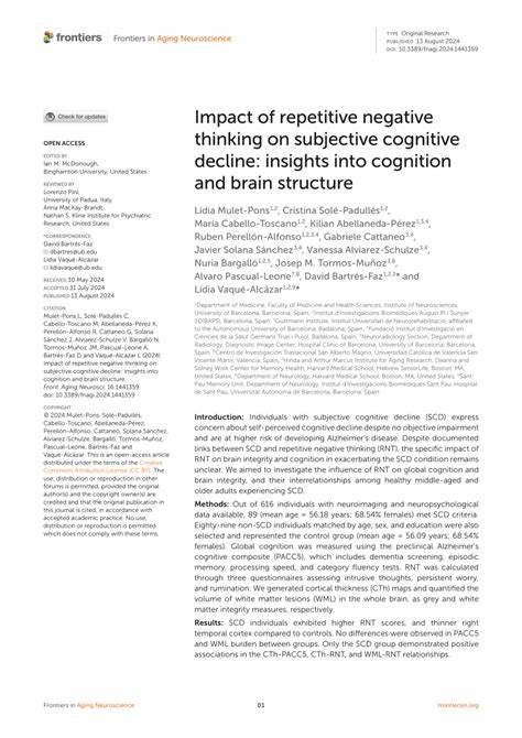Repetitive negative thinking is associated with cognitive function decline