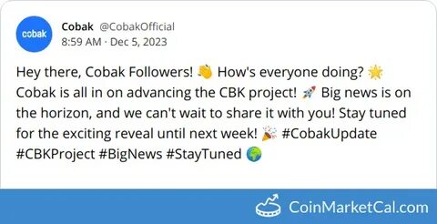 Cobak Price: CBK Live Price Chart, Market Cap & News Today - CoinGecko Buzz