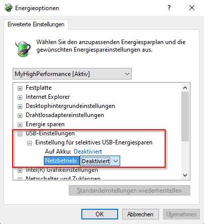 per USB angeschlossenes Gerät verhindert Energiesparmodus