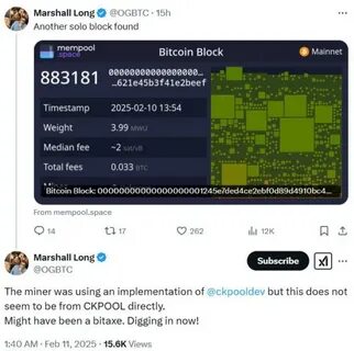 Historic! Solo Miner Produces Bitcoin Block, Scoring 3.125 BTC Reward