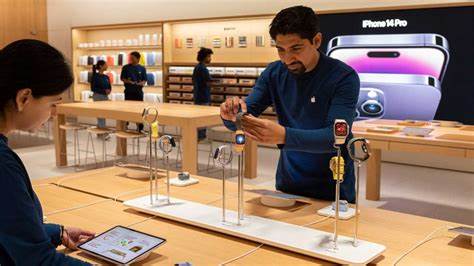 Touching the back wall of the Apple store