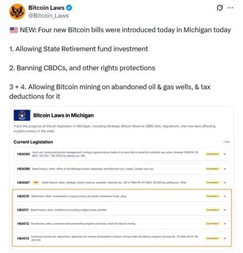 Michigan lawmakers file 4 crypto bills on retiree funds, CBDCs, mining