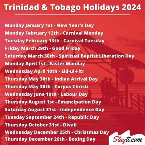 Holidays Today and Upcoming Holidays in Trinidad and Tobago