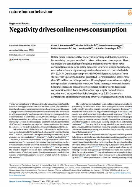 Negativity drives online news consumption – Nature Human Behaviour