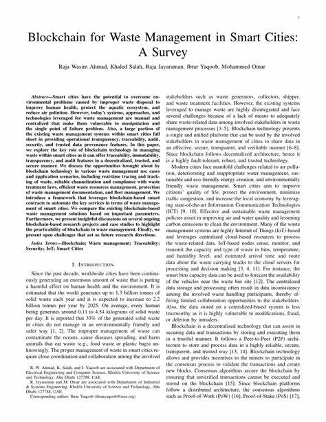 (PDF) Blockchain for Waste Management in Smart Cities: A Survey - ResearchGate