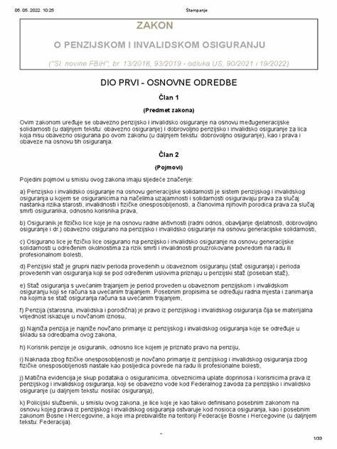 Zakon o penzijskom i invalidskom osiguranju Federacije BiH
