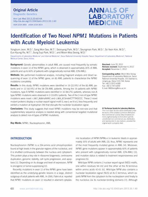Identification of a novel NPM1 mutation in acute myeloid leukemia 