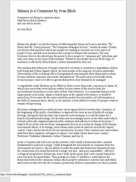 Silence Is a Commons by Ivan Illich (1983)