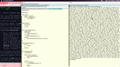 Russ Cox solves AoC 2021 Day 24 using Go in Acme [Compiler Analysis] [video]