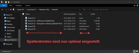 Windows Explorer: Spaltenbreite manuell verkleinern