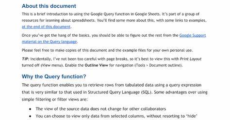 QUERY function - Google Docs Editors Help