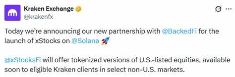 Kraken's tokenized US equities go live on Solana for global users