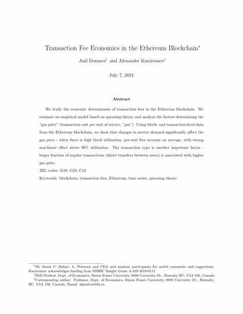 (PDF) Transaction fees optimization in the Ethereum blockchain - ResearchGate