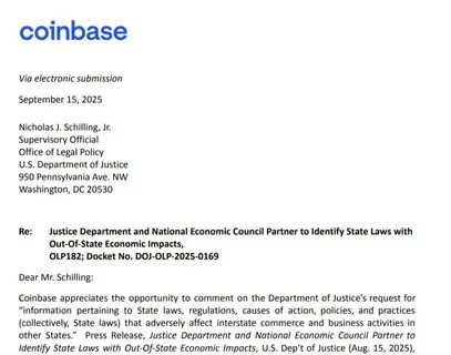  Coinbase asks US DOJ to take steps to prevent state enforcement cases 