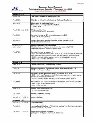 European School Frankfurt Secondary School Calendar 1st and ... - esffm.org