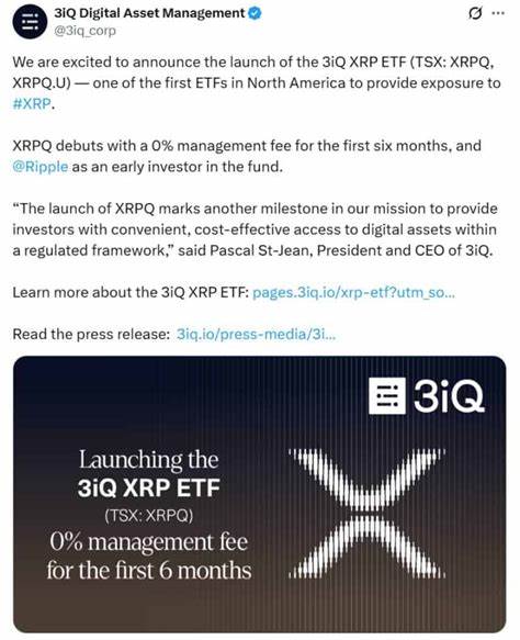 Canada’s 3IQ XRP ETF Crosses $50M AUM in Less Than a Month Since Launch