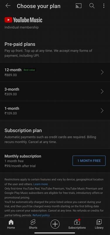Sign up for a YouTube Premium or YouTube Music Premium annual plan 