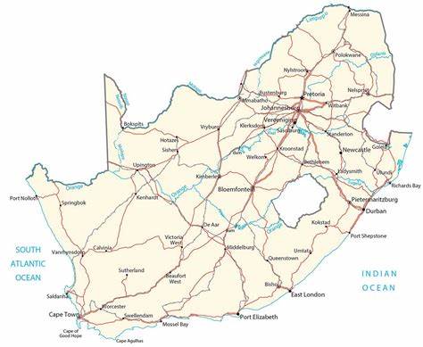 Map of South Africa - Cities and Roads - GIS Geography