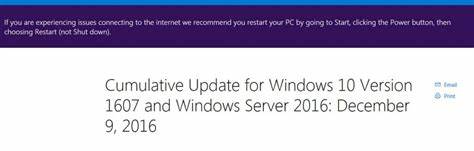 More problems with Windows 10 1607/Server 2016 cumulative update